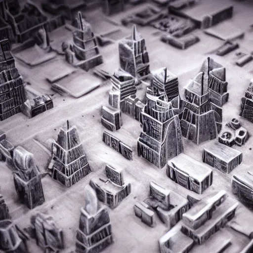 Image similar to futuristic city made of chalk, talc, quartz, aerial view