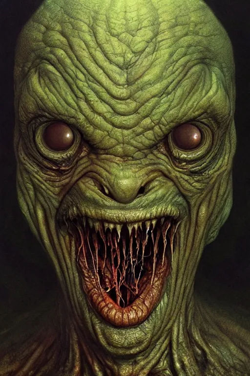 Image similar to perfectly - centered horror portrait - photograph of a brutal scary terrifying ugly monstrous alien goblin creature real life portrait by beksinski and jean delville, slimy pus oozing specular, unreal engine 5, photorealism, hd quality, 8 k resolution, cinema 4 d, hdr dramatic cinematic lighting