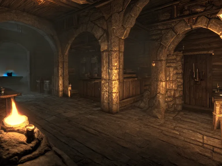 Prompt: delicious torch lit prison dungeon jail cell atmospheric unreal engine hyperreallistic render 8k character concept art masterpiece screenshot from the video game the Elder Scrolls V: Skyrim