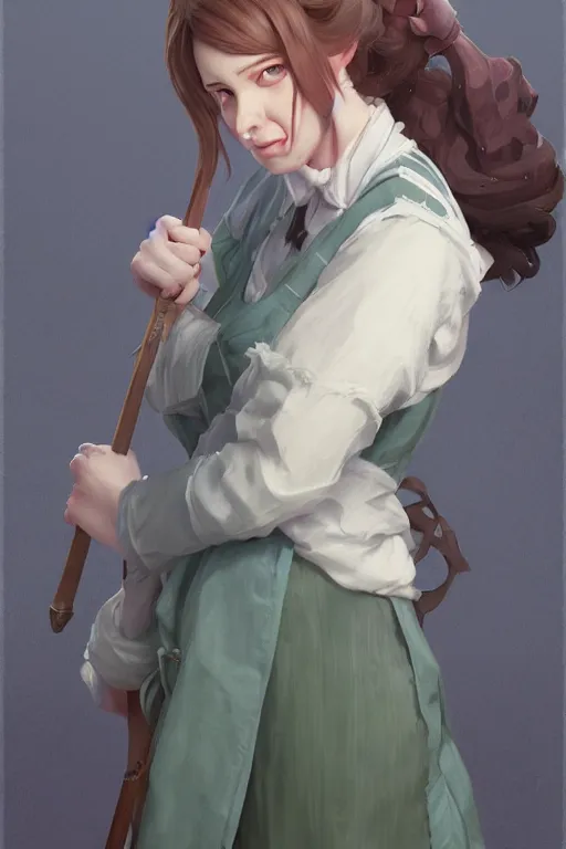 Prompt: rpg character art of a maid woman, highly detailed, half - body composition, by jeremy lipking, by studio ghibli, by disney, video game fanart, gorgeous face