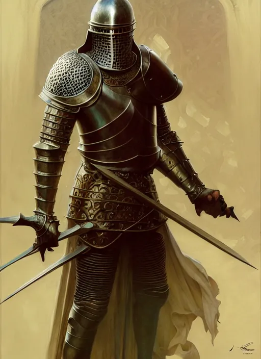 Image similar to medieval knight, diffuse lighting, fantasy, intricate, elegant, highly detailed, lifelike, photorealistic, digital painting, artstation, illustration, concept art, smooth, sharp focus, art by John Collier and Albert Aublet and Krenz Cushart and Artem Demura and Alphonse Mucha