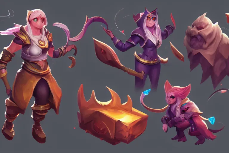 Image similar to Concept art of the new League of Legends Champion on Summoner's Rift, Isometric, Digital Painting, Painterly, Trending on Artstation, Character Reference Sheet