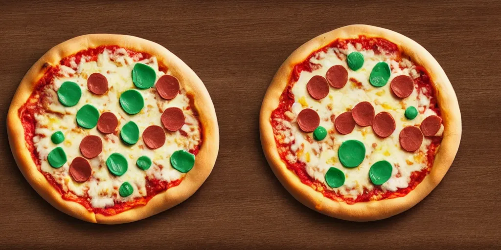 Prompt: a photo of a pizza made of playdough, photorealistic