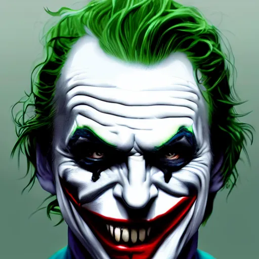 Prompt: the joker with Batman’s face mask, digital painting, amazing detail, artstation, cgsociety