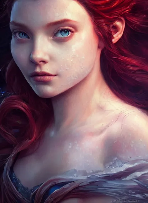 Image similar to princess ariel, hyper realistic face, beautiful eyes, fantasy art, in the style of greg rutkowski, intricate, hyper detailed, smooth