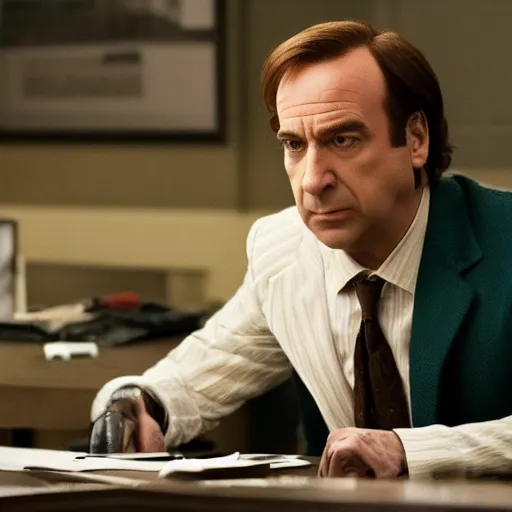 Image similar to A still of Saul Goodman in Joker (2019)