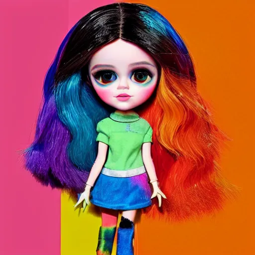 Prompt: A portrait of an extremely cute and adorable colorful vibrant holi nebula scarecrow Selena Gomez Bratz doll Dora with a modern futuristic hairstyle, painted by Mark Ryden and Margaret Keane in lowbrow pop surrealism style