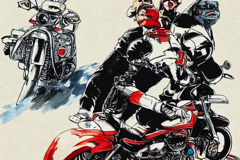 Image similar to pizza the hut, akira's motorcycle, gorillaz, poster, high quality