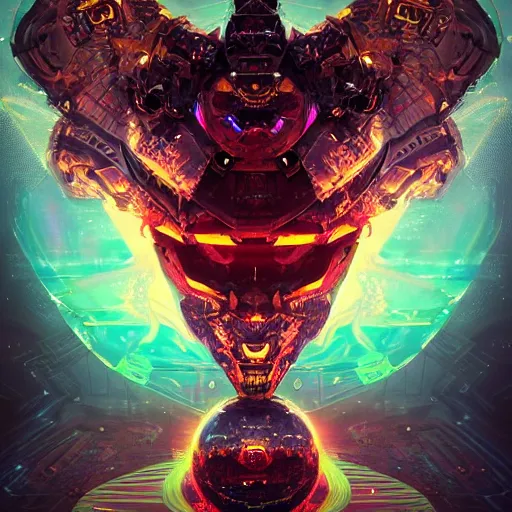 Prompt: portrait of a demonic dragon, celestial. intricate abstract. cyberpunk, vhs glitch. glorious cosmic helmet. intricate artwork. immaculate. holy. empty oxygen tank. by wlop, Antoine Collignon, dan mumford. octane render, CGSociety, dan witz very coherent symmetrical artwork. cinematic, hyper realism, high detail, octane render, 8k, iridescent accents, deep color