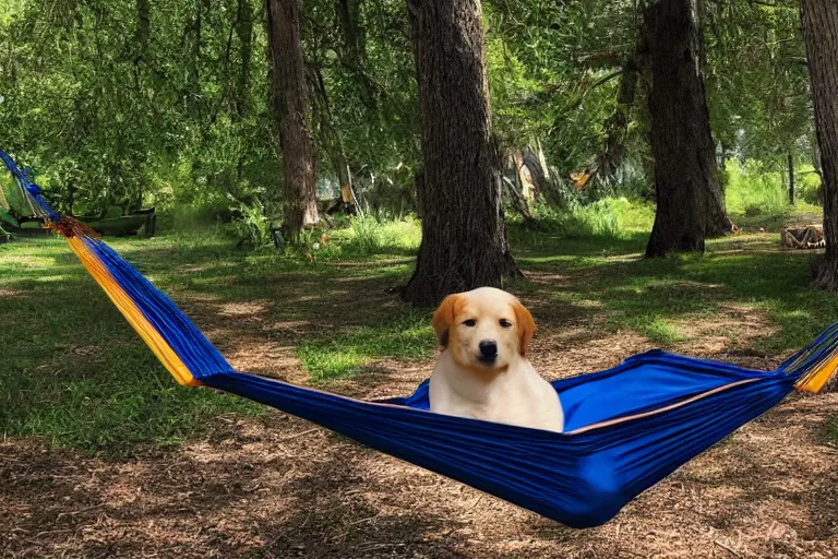 Image similar to a dog resting in the hammock