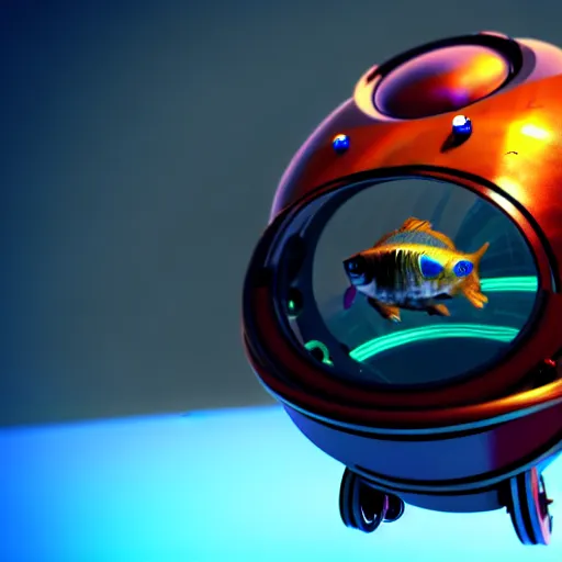 Prompt: a fish bowl mecha, photorealistic 3 d octane render, unreal engine