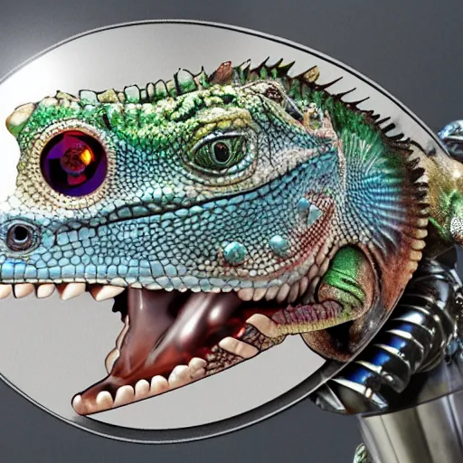 Image similar to a robot iguana, metallic steampunk robot iguana lizard