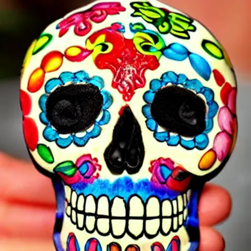 Image similar to a sugar skull made out of candy photo realistic hyper realism