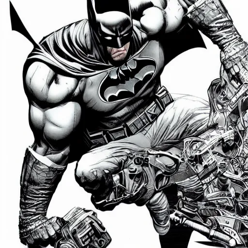 Image similar to hyperrealistic, detailed, batman dynamic pose, ink, line art by Kim Jung gi