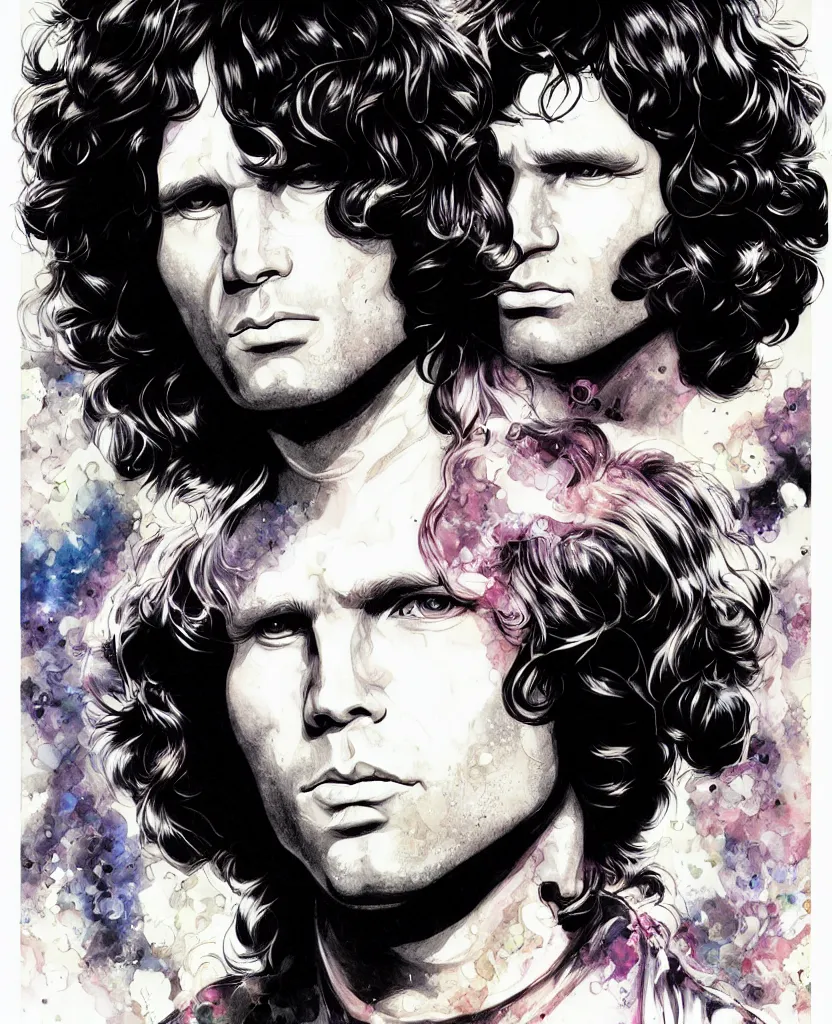 Image similar to portrait of jim morrison by yukito kishiro, colored, hyper detailled, trending on artstation