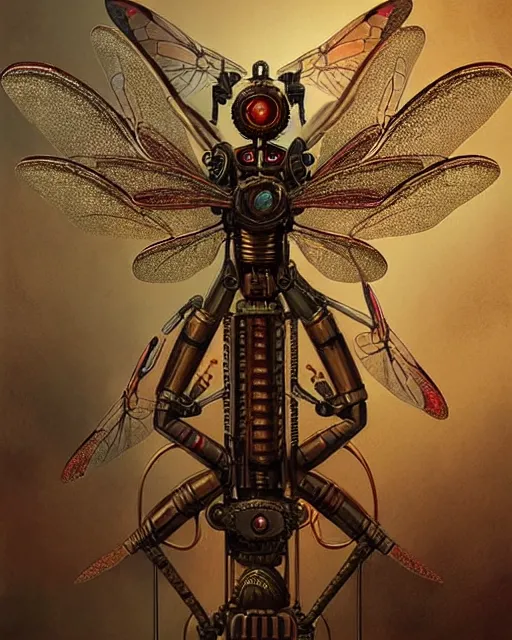 Prompt: a mechanically enhanced steampunk dragonfly from ancient persia. noble bearing. award winning ornate symmetry matte portrait, artgerm, rhads watercolor, serenity