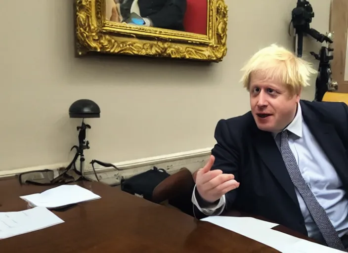 Image similar to Photo of Boris Johnson cosplaying as Dr. Eggman from Sonic series, sitting at the parlament meeting, giving an interview, highly detailed, 4k, HQ