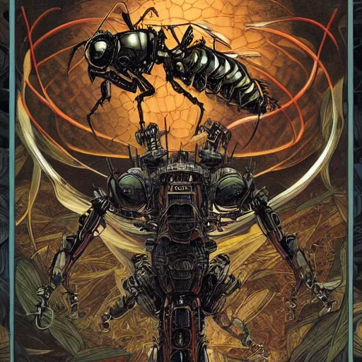 Image similar to dark robotic wasp, by yoichi hatakenaka, masamune shirow, josan gonzales and dan mumford, ayami kojima, takato yamamoto, barclay shaw, karol bak