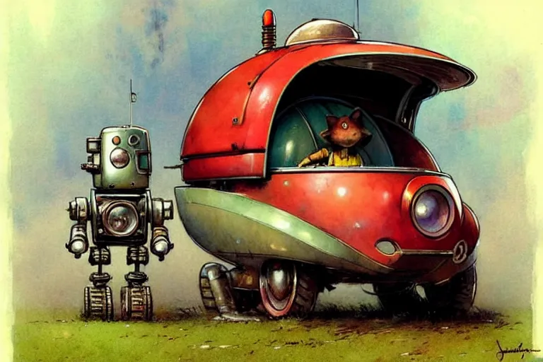 Image similar to adventurer ( ( ( ( ( 1 9 5 0 s retro future robot android mouse rv rocket wagon robot. muted colors. ) ) ) ) ) by jean baptiste monge!!!!!!!!!!!!!!!!!!!!!!!!! chrome red