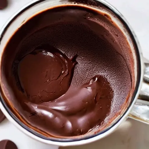 Prompt: A cup full of melted chocolate