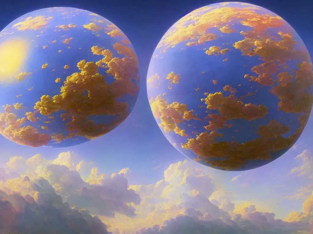 Image similar to The universe is a spheroid region 705 meters in diameter, 3d render, Sunlight Study, by Frederic Edwin Church!!! and ((((Lisa Frank)))), Art Nouveau, 8k, extreme detail, sharp focus, octane render