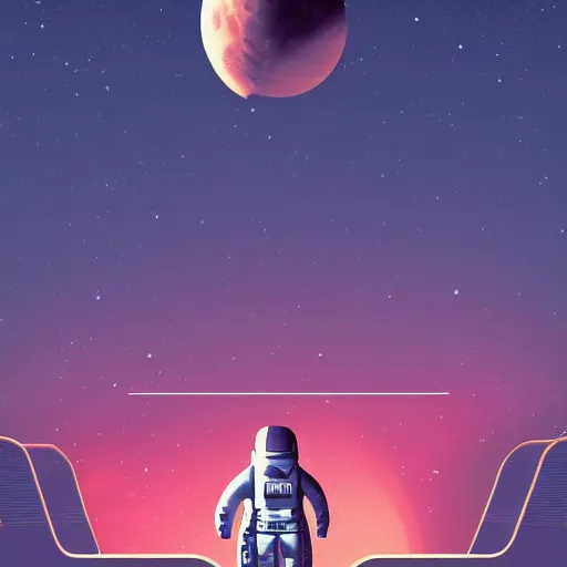 Image similar to retrofuturistic port of a astronaut minimal bionic, space in graphics in background, cinematic, elegant, 4 k