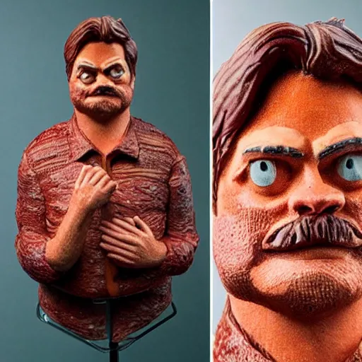 Image similar to Nick offerman made of bacon, highly detailed, sculpture