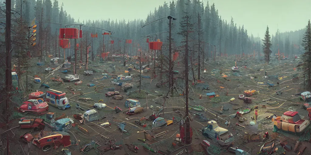 Prompt: wheres wally, simon stalenhag