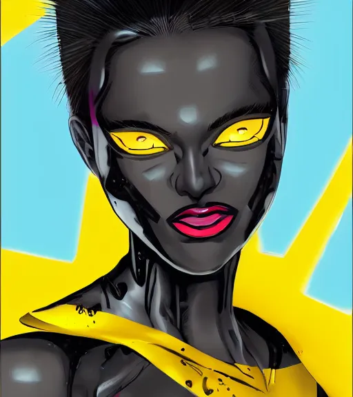 Image similar to a digital painting of a black female android with futuristic hair and yellow make-up, a comic book panel by Craig Thompson, behance contest winner, afrofuturism, marvel comics, official art, artstation hq