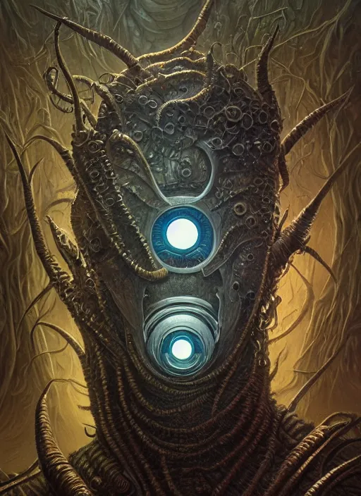 Image similar to eldritch spaceship mf doom reptile eyes, horror movie poster, intricate, elegant, highly detailed, centered, digital painting, artstation, concept art, smooth, sharp focus, illustration, artgerm, tomasz alen kopera, peter mohrbacher, donato giancola, joseph christian leyendecker, wlop, frank frazetta