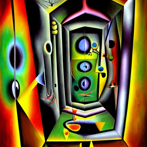 Image similar to a digital painting of a mirror with a black background, a cave painting by roberto matta, pixiv, metaphysical painting, biomorphic, circuitry, fauvism