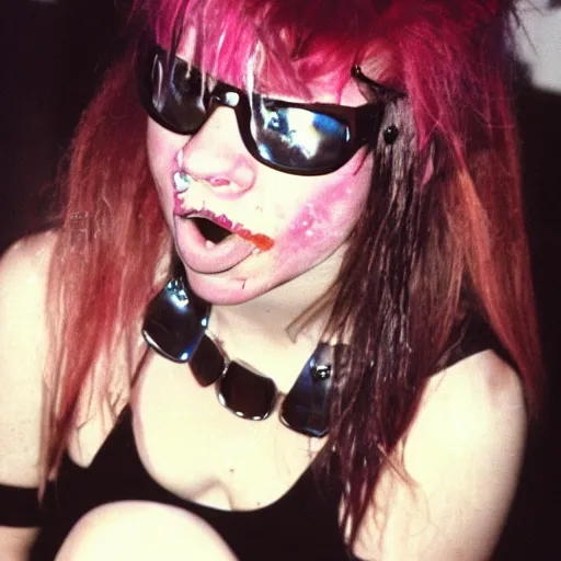 Image similar to ''riot grrl punk singer in the early 1990s''