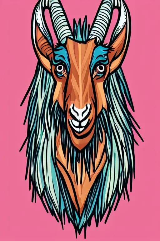 Image similar to Portrait of a savage goat, anime, sticker, colorful, illustration, highly detailed, simple, smooth and clean vector curves, no jagged lines, vector art, smooth