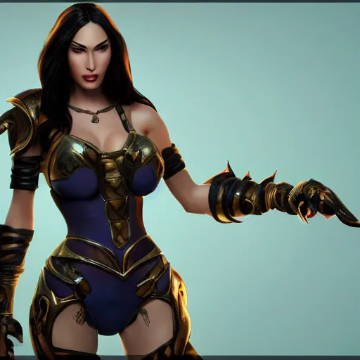 Image similar to Megan Fox as a character in the game League of Legends, with a background based on the game League of Legends, detailed face, 3d render, octane render, iRay, ray tracing, realistic, highly detailed, trending on artstation, 4k, cgsociety, unreal engine 5, redshift render, blender cycles, behance, cg