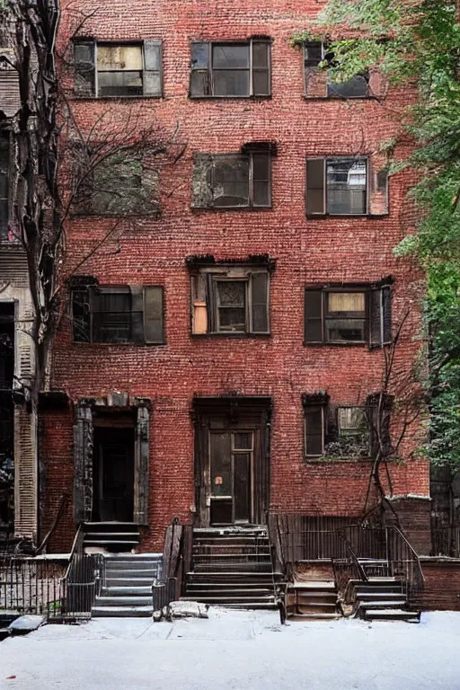 Prompt: (((((a ramshackle Manhattan brick brownstone deep in the forest))))) by Samuel Schultz!!!!!!!!!!!!!!!!!!!!!!!!!!!