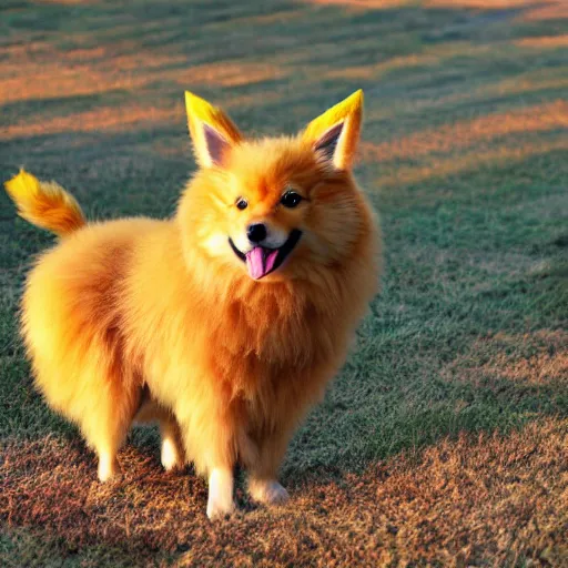 Image similar to real life Pokemon, fluffy, realistic, golden hour, sharp focus