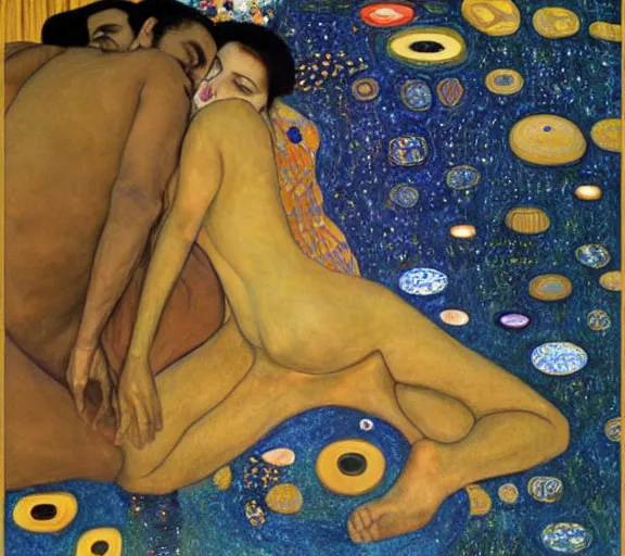 Prompt: a river of bodies and nebula and jewels, by Georgia O keeffe, by Gustav klimt