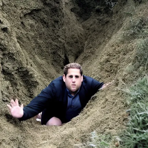 Image similar to jonah hill stuck inside of a hill