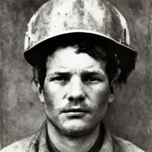 Prompt: close up portrait of a mine worker photo by Diane Arbus and Louis Daguerre