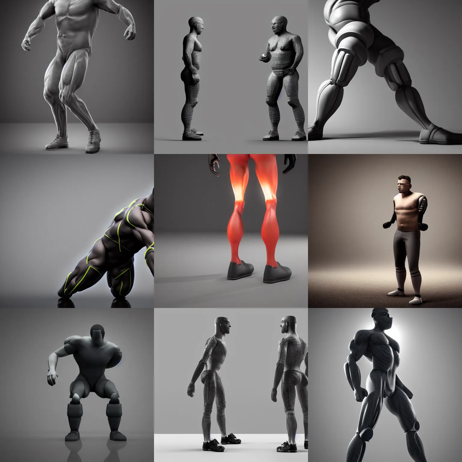 Prompt: man with strong legs, face is a computer monitor, octane render, unreal engine, ultradetailed, stylized as a 3 dimensional render