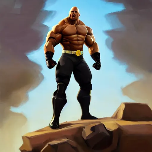 Image similar to greg manchess portrait painting of fierce partially armored foundation aka dwayne the rock johnson from fortnite as overwatch character, medium shot, asymmetrical, profile picture, organic painting, sunny day, matte painting, bold shapes, hard edges, street art, trending on artstation, by huang guangjian, gil elvgren, ruan jia, greg rutkowski, gaston bussiere