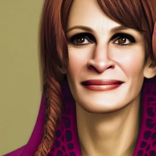 Image similar to close up portrait julia roberts as nezuko from demon slayer, 8 k