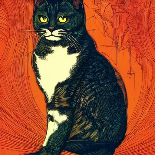 Image similar to artwork by kilian eng, john william waterhouse, awesome cat, 4 k