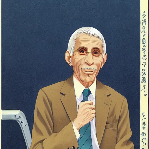 Image similar to anime villain anthony fauci by hasui kawase by richard schmid