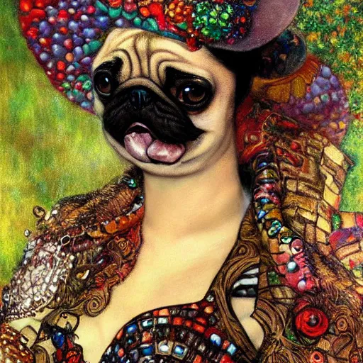 Image similar to pug caterpillar hybrid smoking hooka in wonderland, intricate detail, painting, jazz age, klimt, royo, frazetta, whealan,