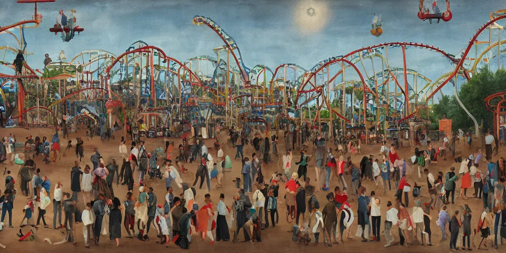 Prompt: painting of people at an amusement park in the style of bosch