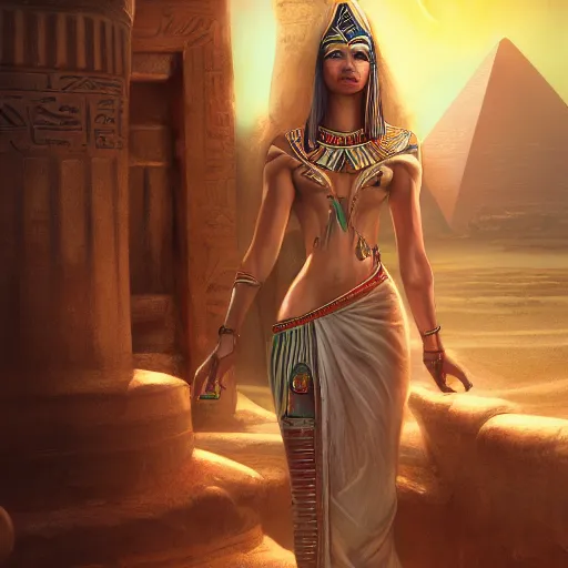 Prompt: egypt by artgerm and wlop and scott fischer and seb mckinnon, digital art, highly detailed, wide shot, intricate, fantasy, mystical, sharp focus, Trending on Artstation HQ, deviantart, unreal engine 5, 4K UHD image