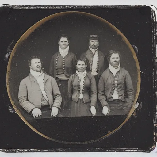 Image similar to a tintype photo of the crew of an 1800's whaling ship