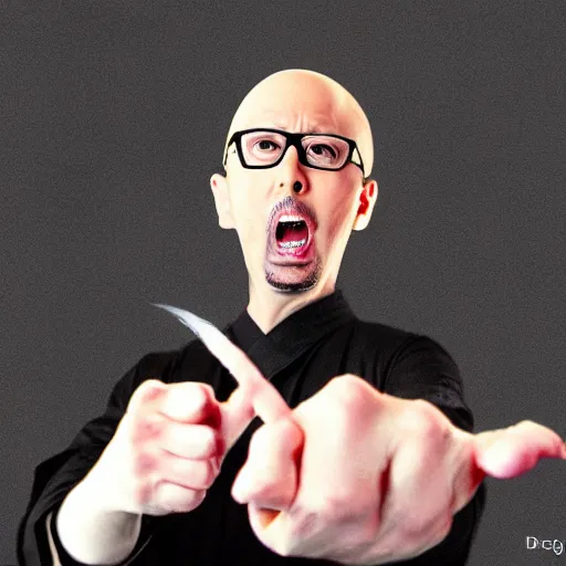 Image similar to the nostalgia critic striking a menacing pose, digital art, kung fu, dissipating smoke