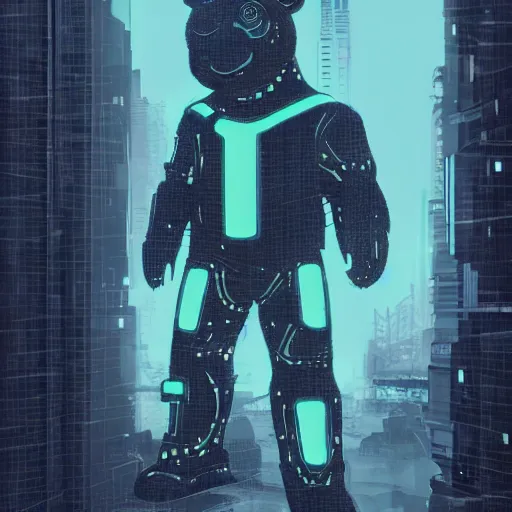 Prompt: a giant cyberpunk bear